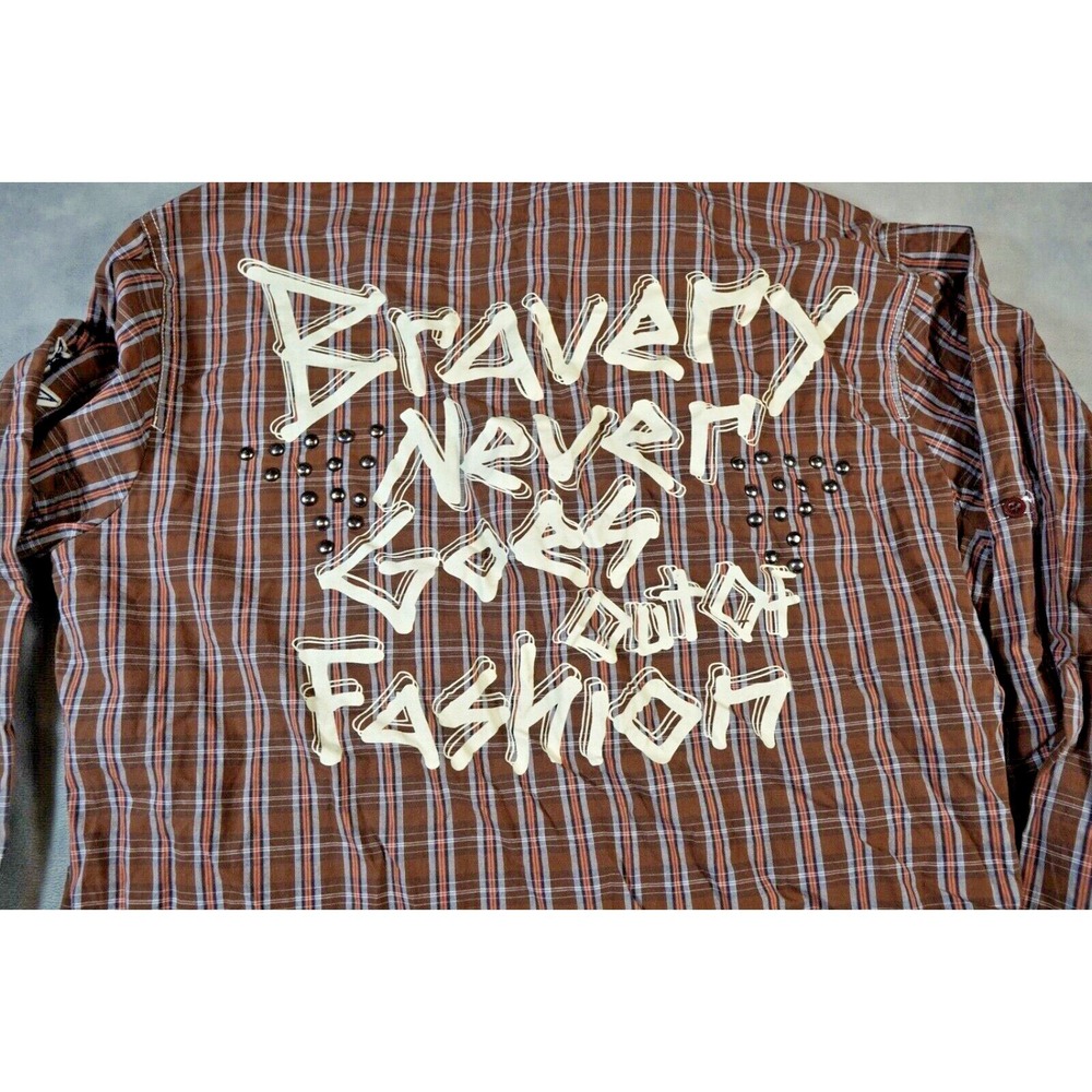 Blac Label Mens Shirt XL Pearl Snap Long Sleeve Patches "Bravery Never Goes Out"